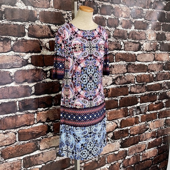 Eliza J Dress Blue Red Paisley Floral Print Knee Length Stretchy 6 - Picture 5 of 10